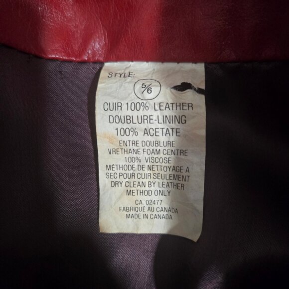 Vintage 90s Red Leather Jacket Blazer Dagger Collar Fitted Womens Size XS - Picture 8 of 9